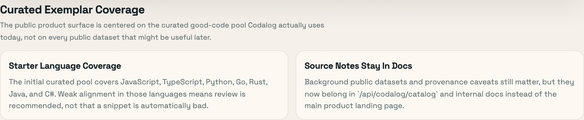 Codalog exemplar coverage screenshot